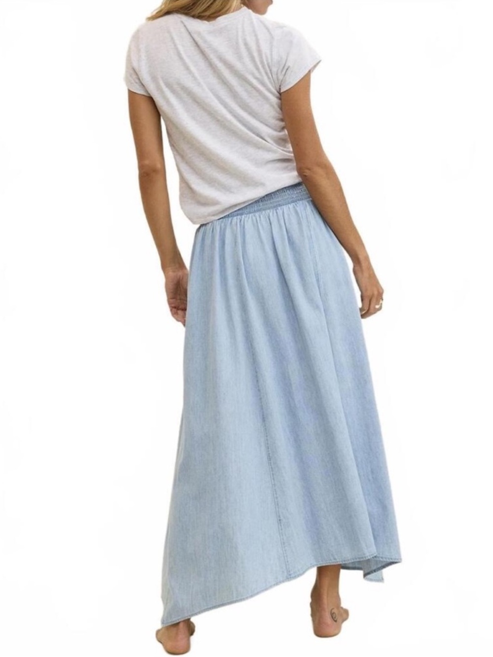 Aerie Blue Chambray Corset Waist Maxi Denim Skirt Size Medium - Picture 4 of 8